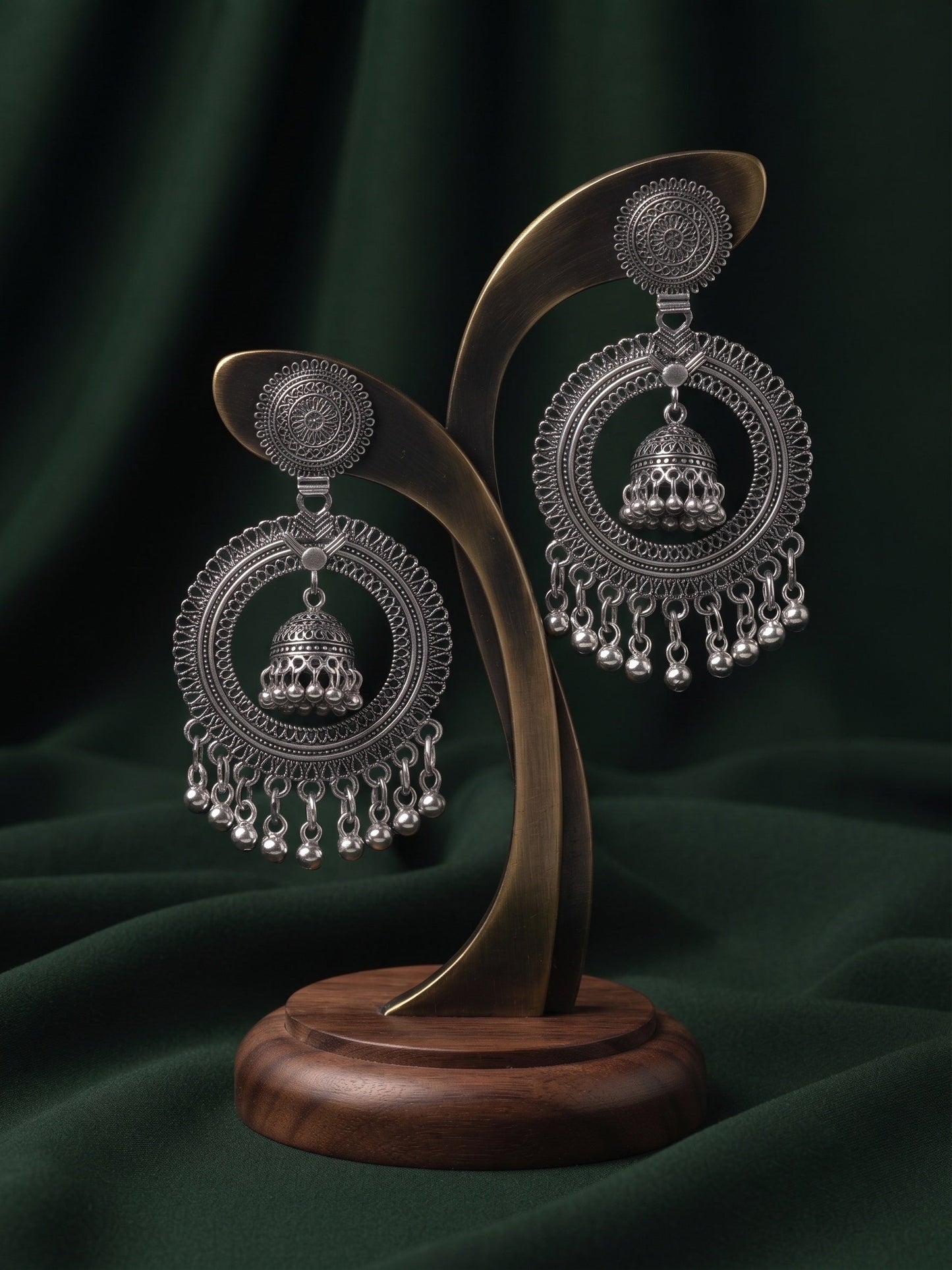 Silver Plated Oxidized Fancy Drop Earrings
