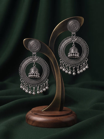 Silver Plated Oxidized Fancy Drop Earrings