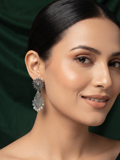 Silver Plated Oxidized Fancy Drop Earrings