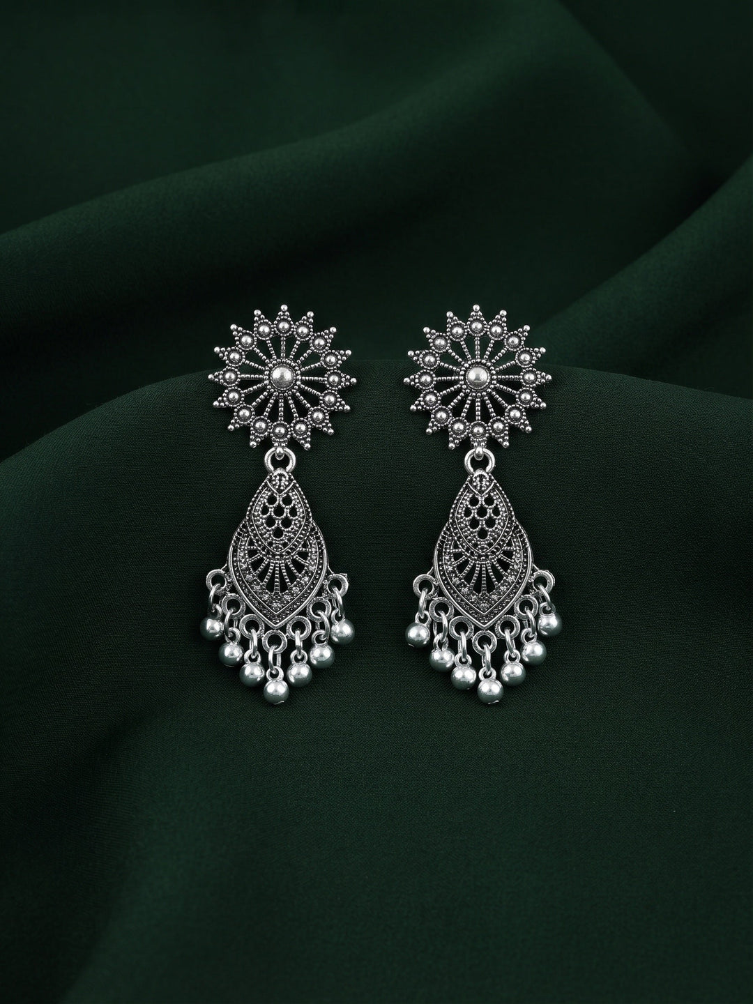 Silver Plated Oxidized Fancy Drop Earrings