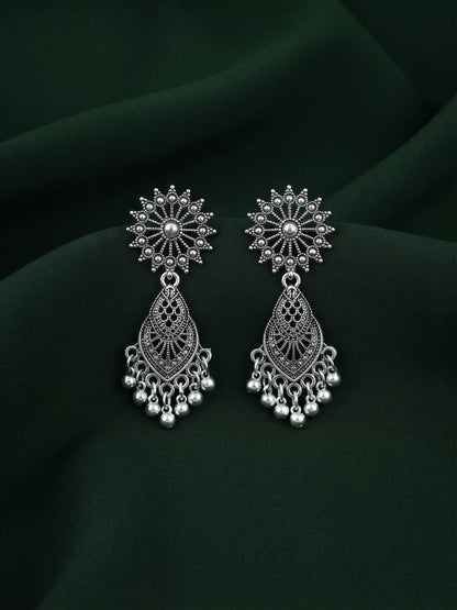 Silver Plated Oxidized Fancy Drop Earrings