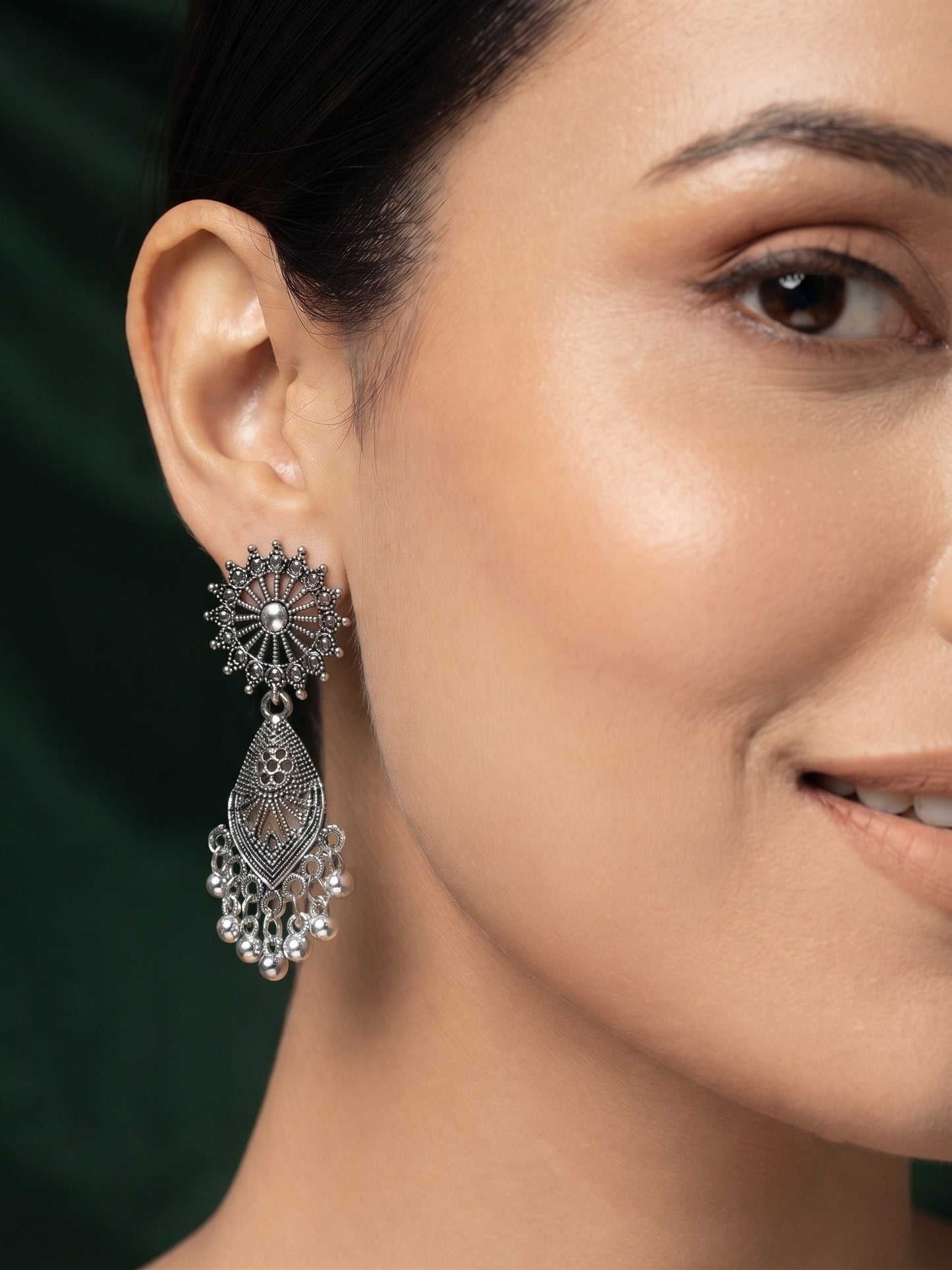 Silver Plated Oxidized Fancy Drop Earrings