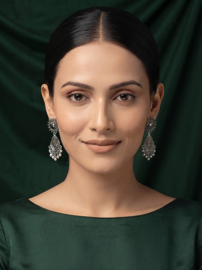 Silver Plated Oxidized Fancy Drop Earrings
