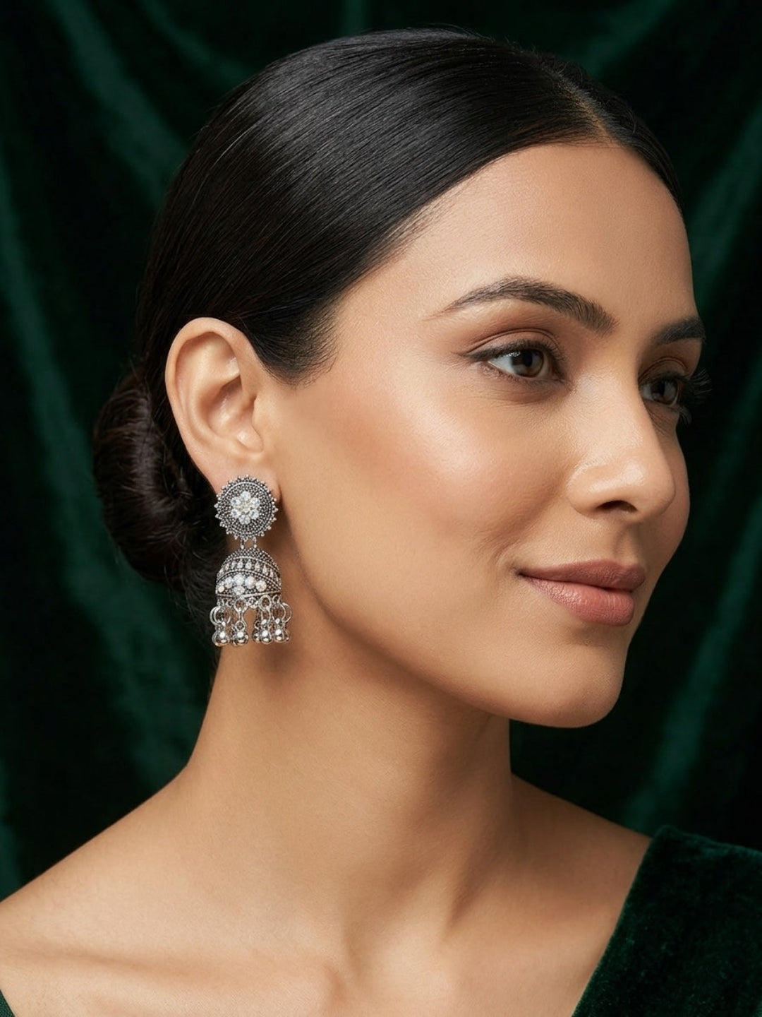 Silver Plated Oxidized Fancy Jhumka Earrings