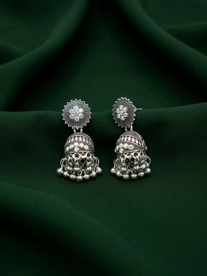 Silver Plated Oxidized Fancy Jhumka Earrings