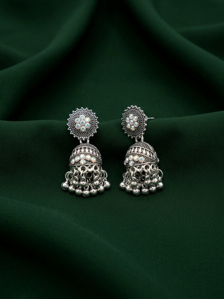 Silver Plated Oxidized Fancy Jhumka Earrings