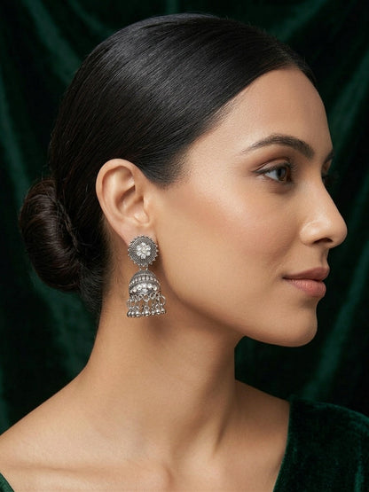 Silver Plated Oxidized Fancy Jhumka Earrings