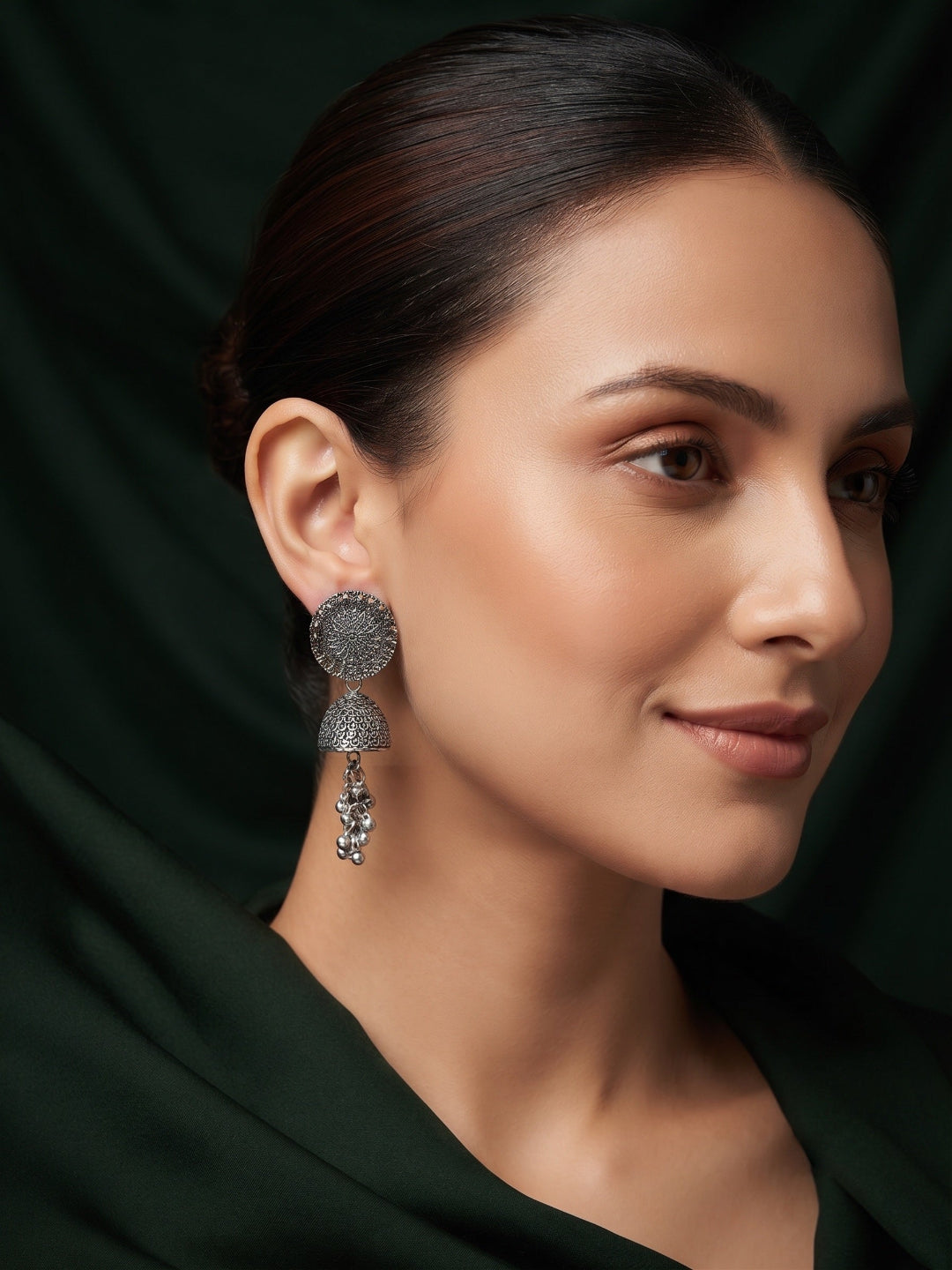 Silver Plated Oxidized Fancy Jhumka Earrings
