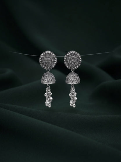 Silver Plated Oxidized Fancy Jhumka Earrings