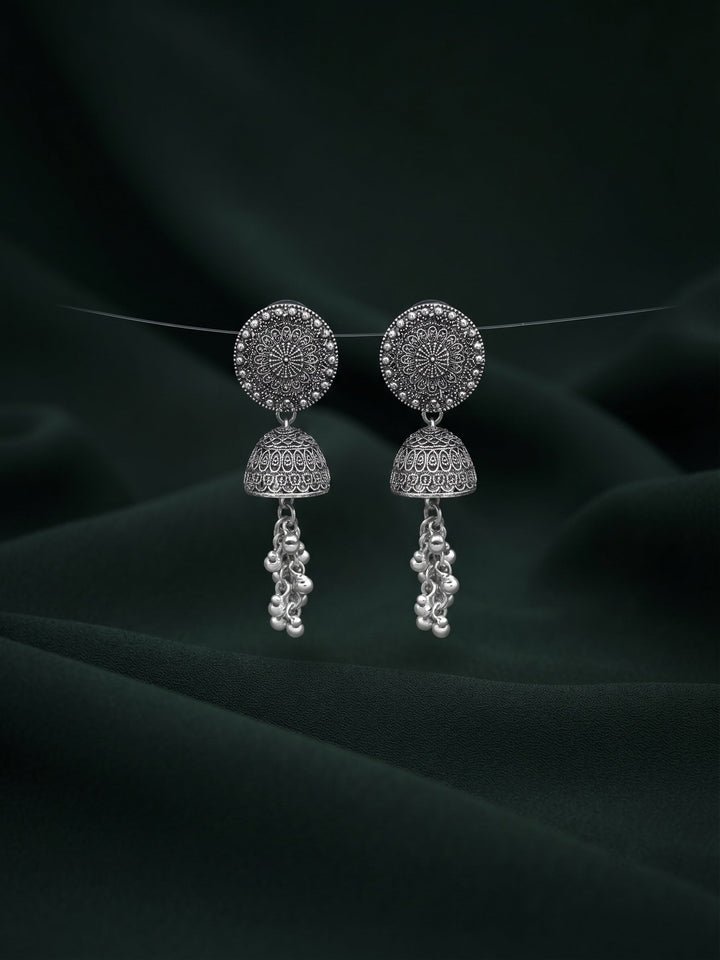 Silver Plated Oxidized Fancy Jhumka Earrings