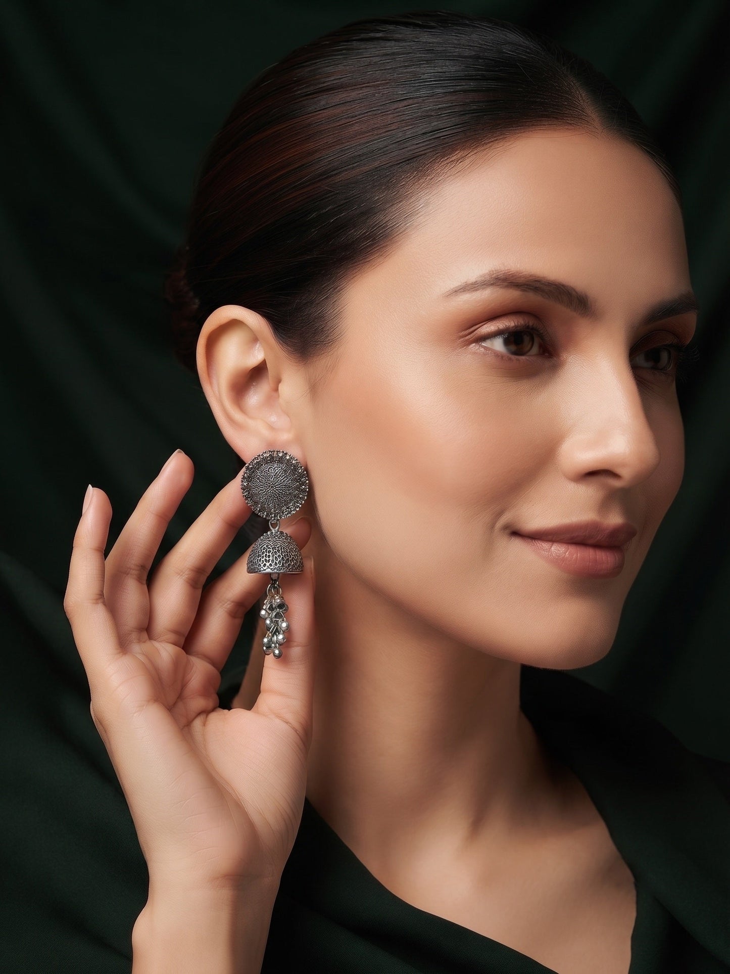 Silver Plated Oxidized Fancy Jhumka Earrings