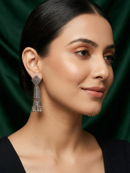 Silver Plated Oxidized Fancy Jhumka Earrings
