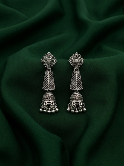 Silver Plated Oxidized Fancy Jhumka Earrings