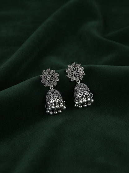 Silver Plated Oxidized Fancy Jhumka Earrings