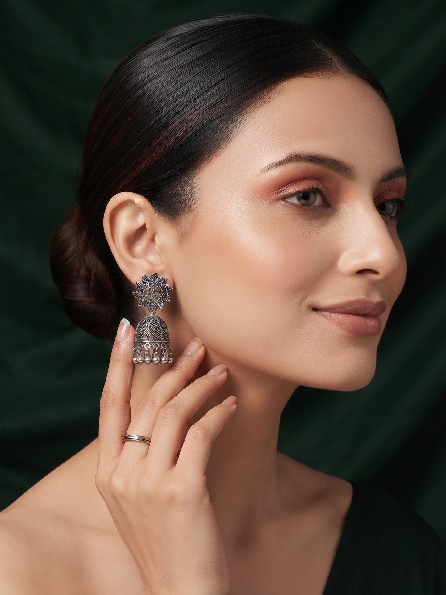 Silver Plated Oxidized Fancy Jhumka Earrings
