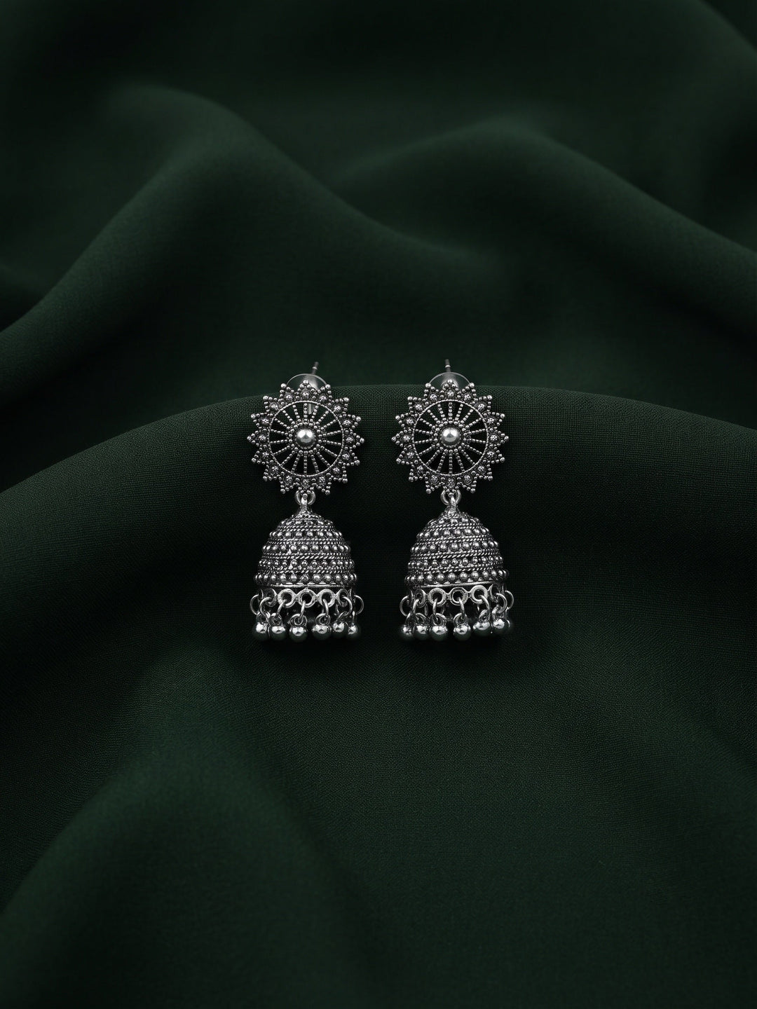 Silver Plated Oxidized Fancy Jhumka Earrings