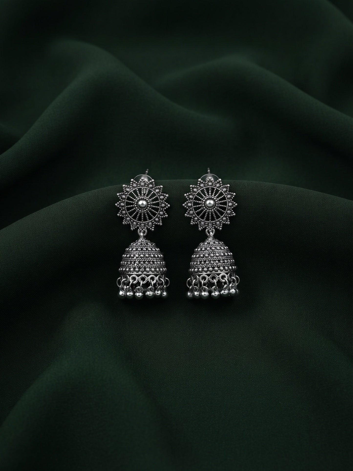 Silver Plated Oxidized Fancy Jhumka Earrings