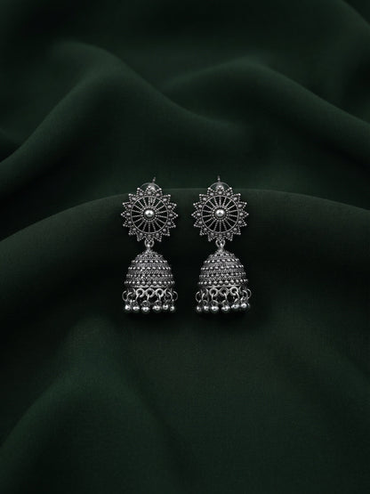 Silver Plated Oxidized Fancy Jhumka Earrings