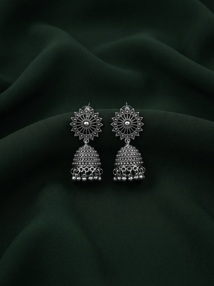 Silver Plated Oxidized Fancy Jhumka Earrings