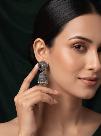 Silver Plated Oxidized Fancy Jhumka Earrings