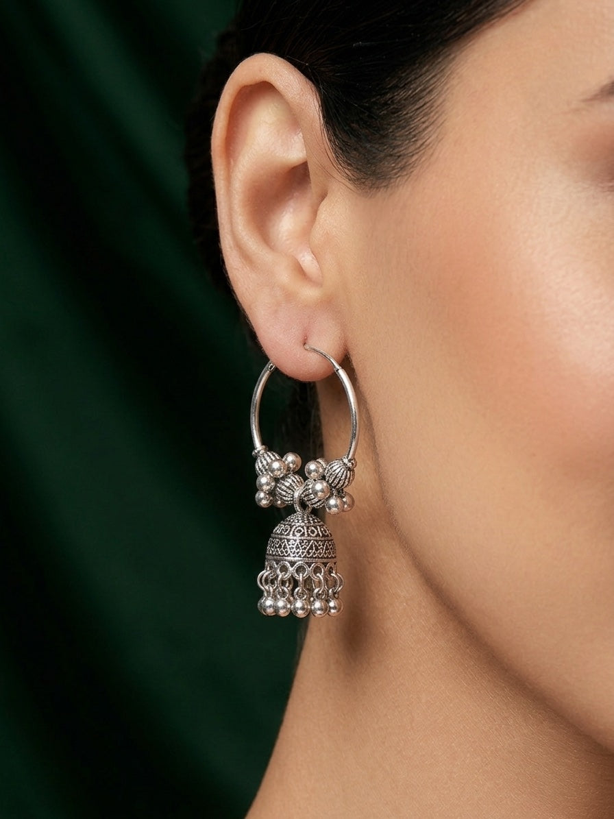 Silver Plated Oxidized Bali Jhumka