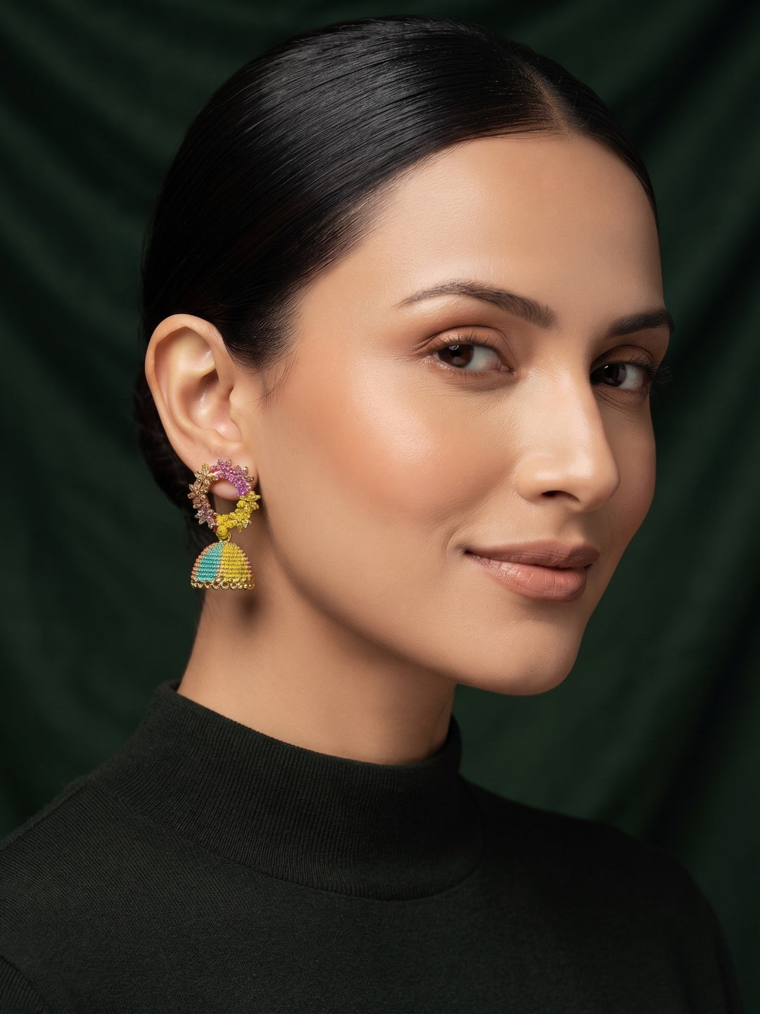 Gold Plated Stylish Multicolor Jhumka Earrings