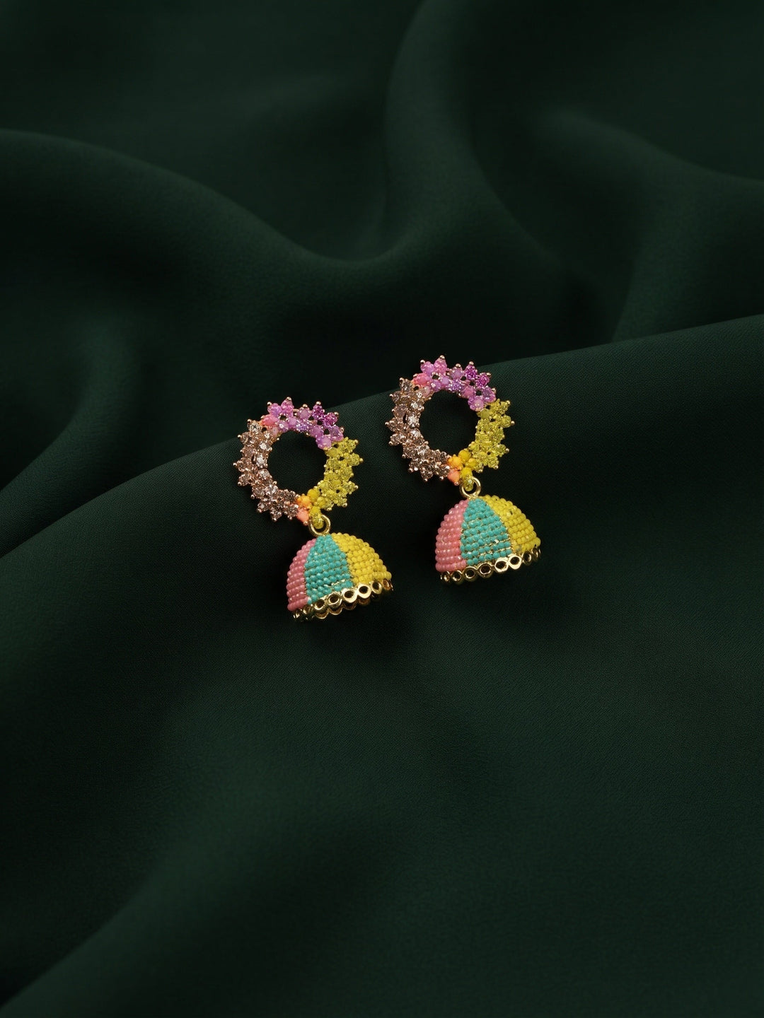 Gold Plated Stylish Multicolor Jhumka Earrings
