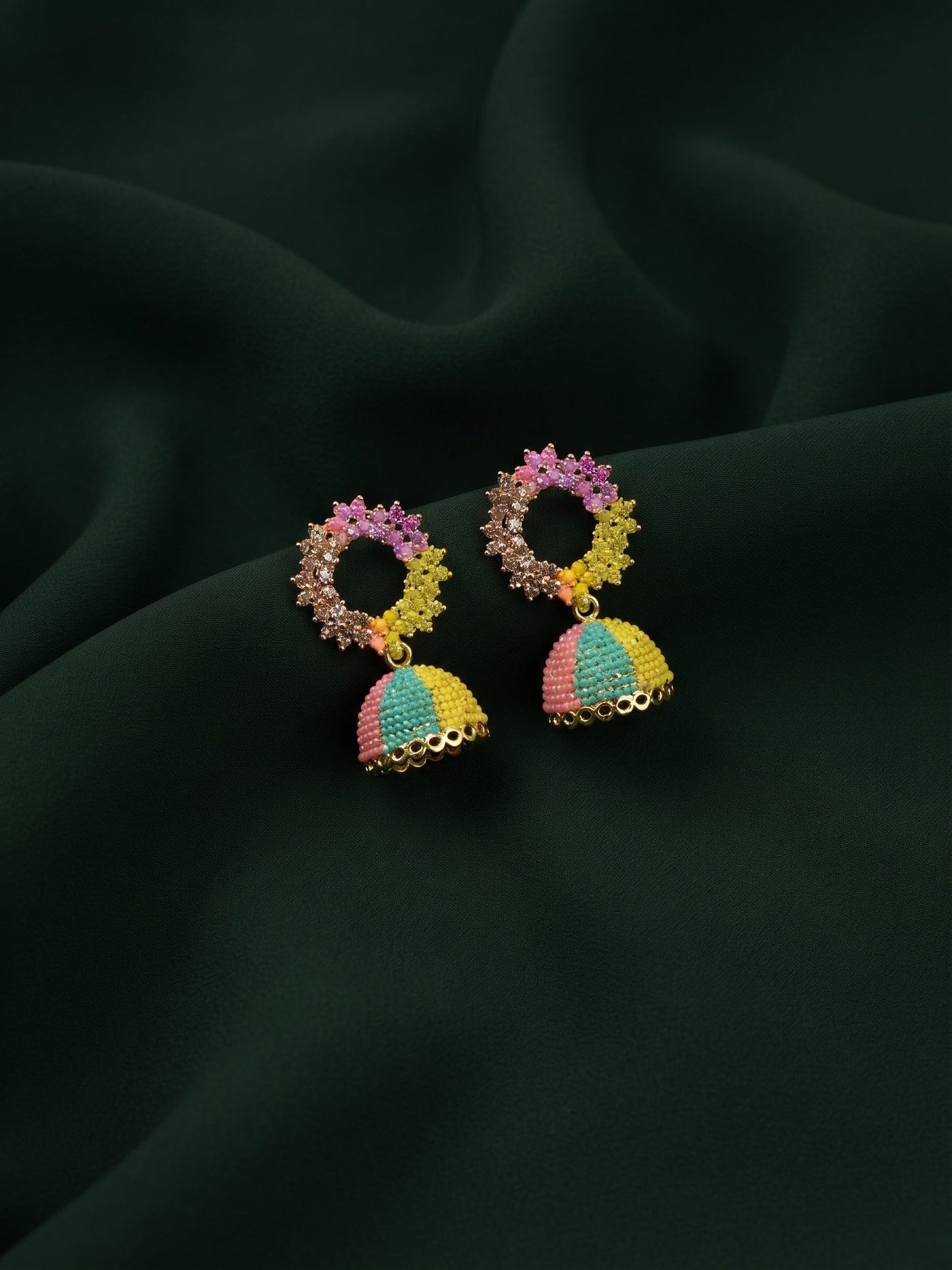 Gold Plated Stylish Multicolor Jhumka Earrings