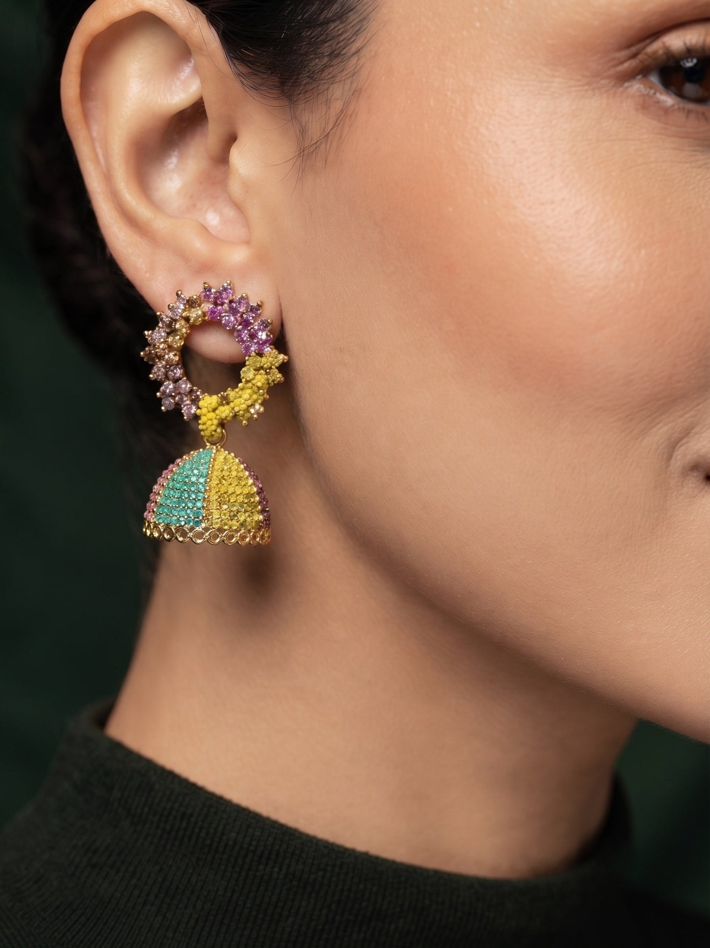 Gold Plated Stylish Multicolor Jhumka Earrings