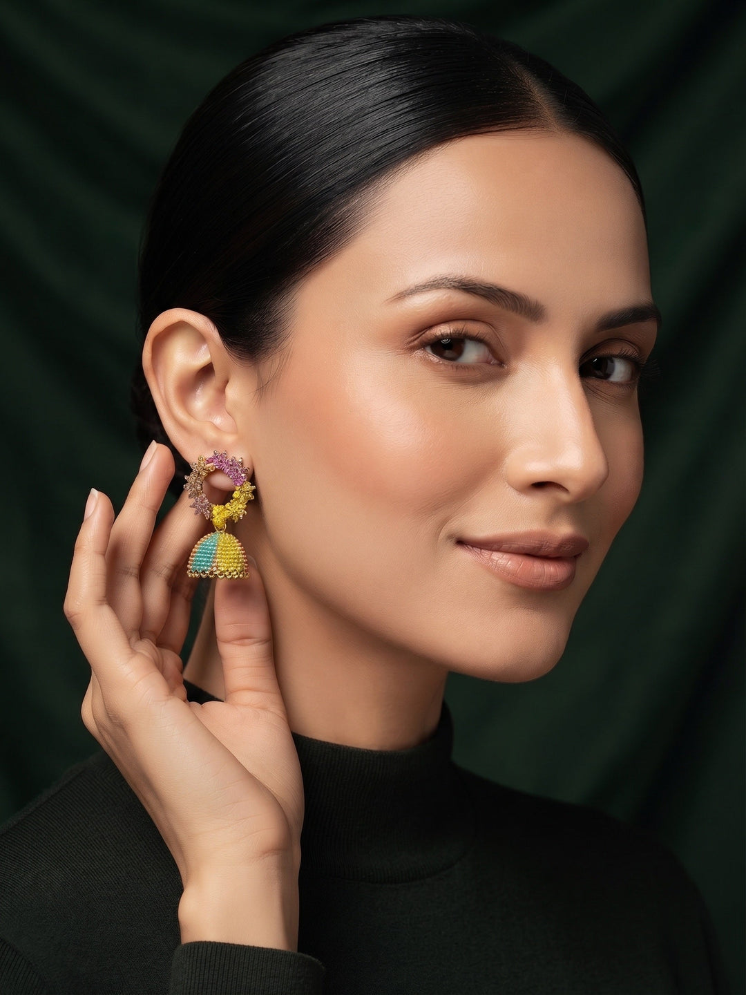 Gold Plated Stylish Multicolor Jhumka Earrings
