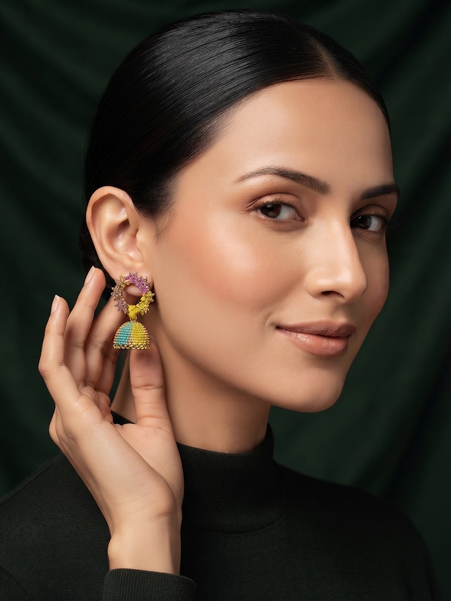 Gold Plated Stylish Multicolor Jhumka Earrings