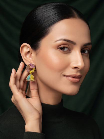 Gold Plated Stylish Multicolor Jhumka Earrings