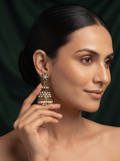 Gold Plated Oxidized With Beaded Traditional Jhumka