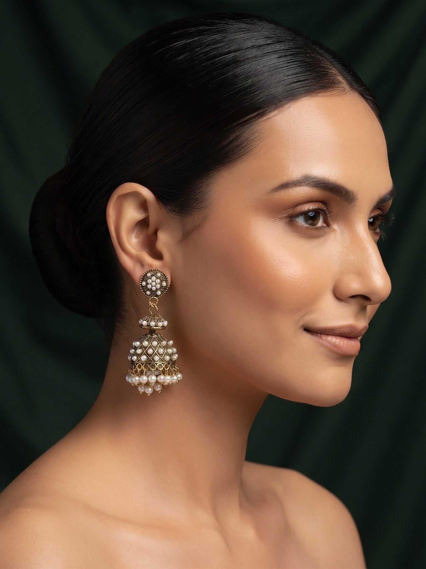 Gold Plated Oxidized With Beaded Traditional Jhumka