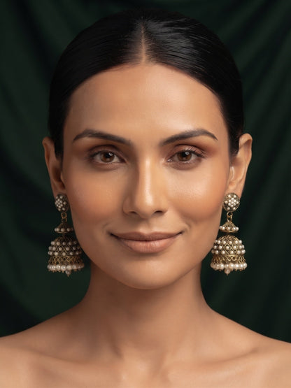 Gold Plated Oxidized With Beaded Traditional Jhumka