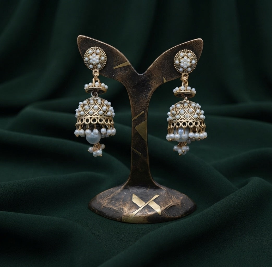 Gold Plated Oxidized With Beaded Traditional Jhumka