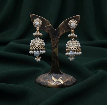 Gold Plated Oxidized With Beaded Traditional Jhumka