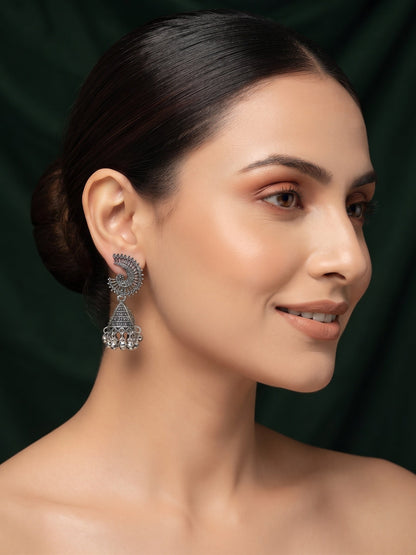 Silver Plated Oxidized Fancy Jhumka Earrings