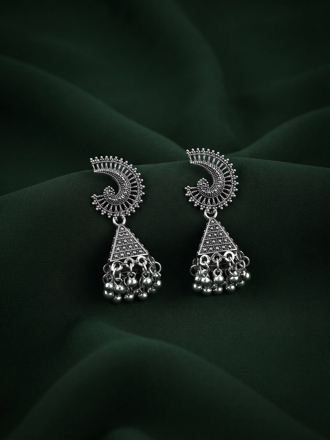Silver Plated Oxidized Fancy Jhumka Earrings
