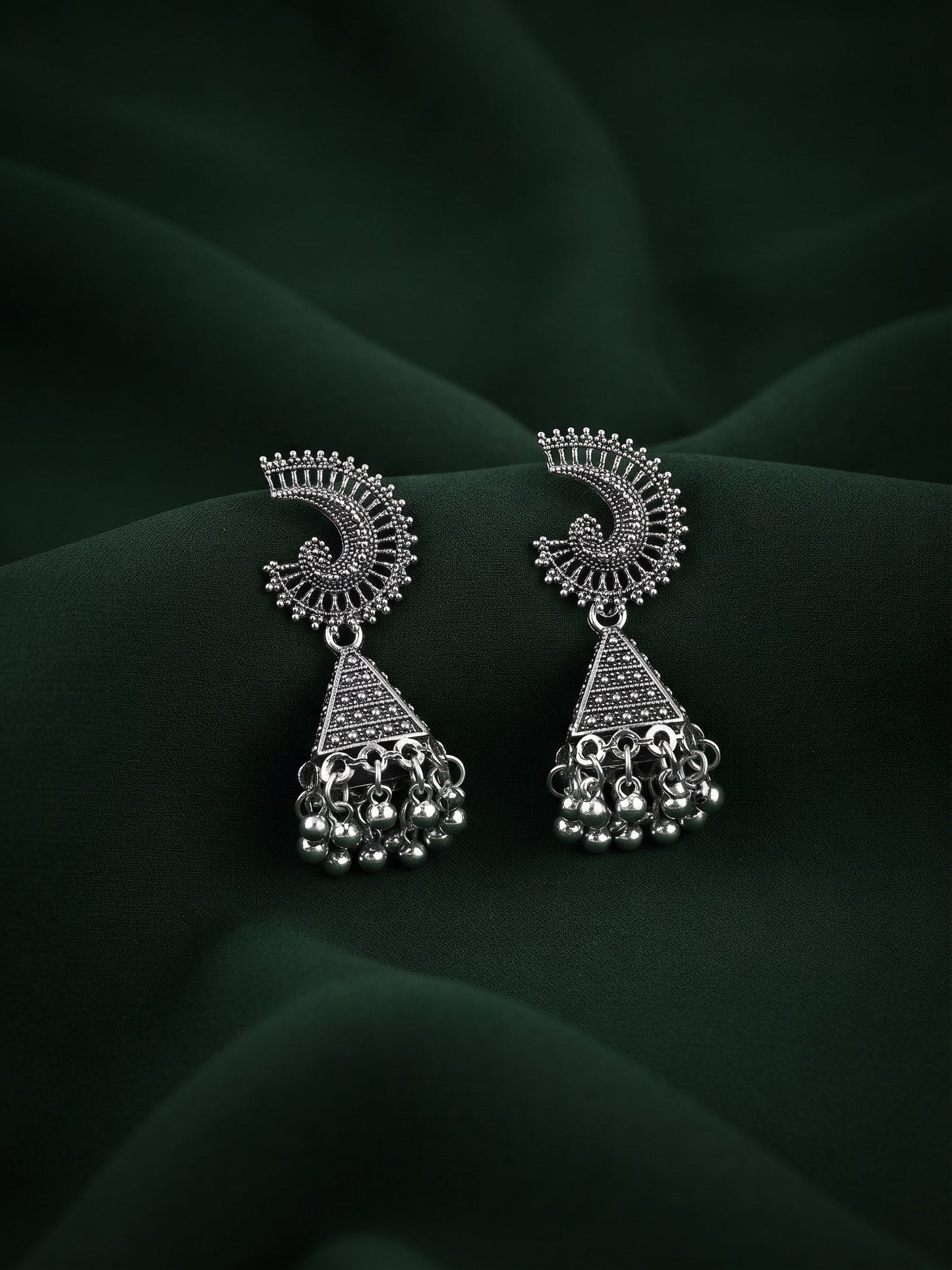 Silver Plated Oxidized Fancy Jhumka Earrings