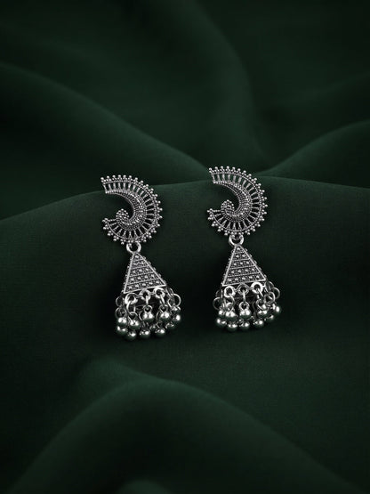 Silver Plated Oxidized Fancy Jhumka Earrings