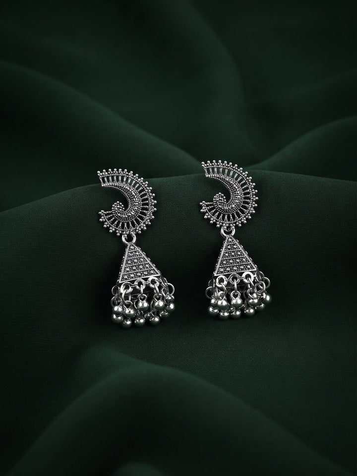 Silver Plated Oxidized Fancy Jhumka Earrings