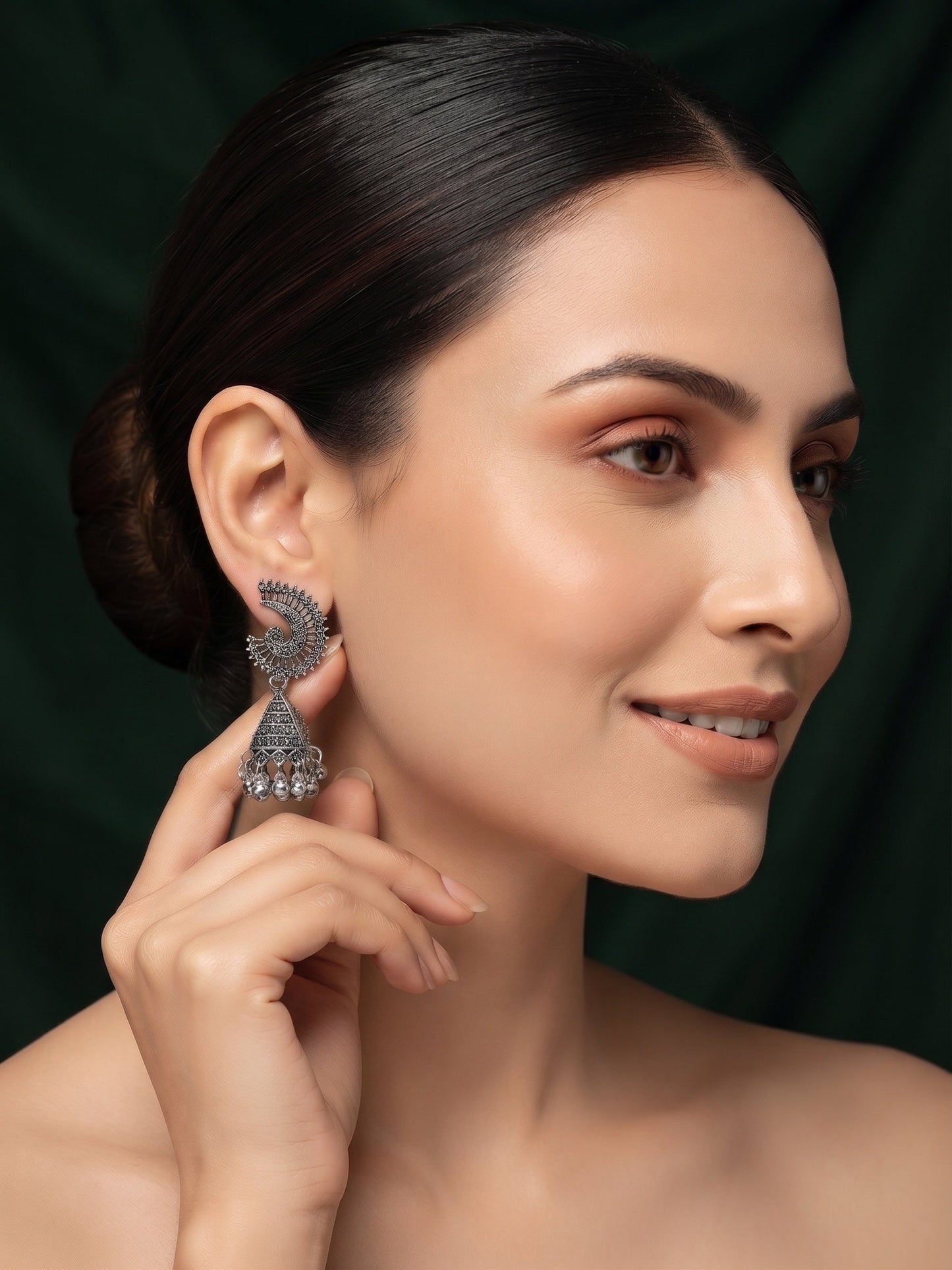 Silver Plated Oxidized Fancy Jhumka Earrings