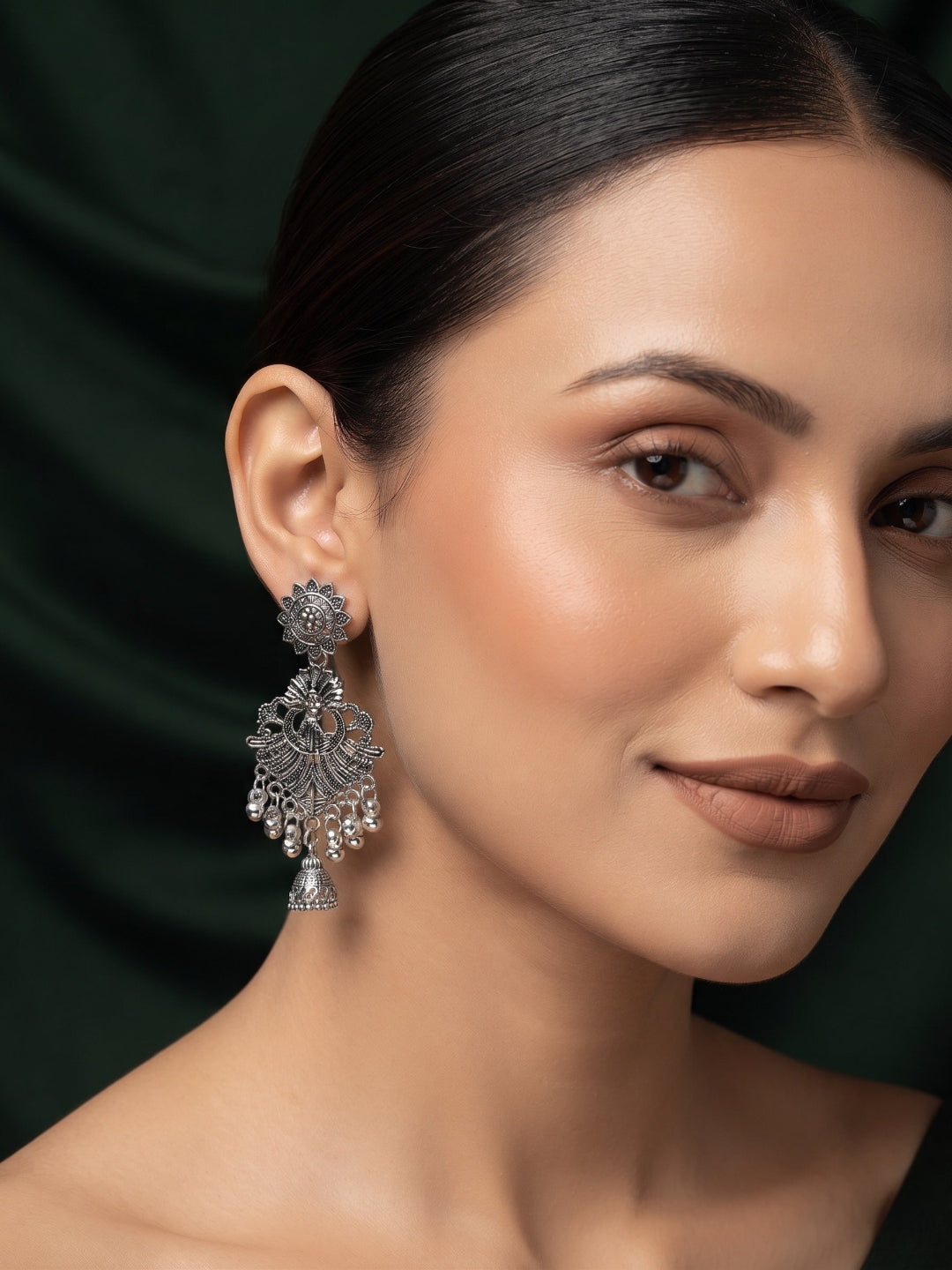 Silver Plated Oxidized Fancy Jhumka Earrings