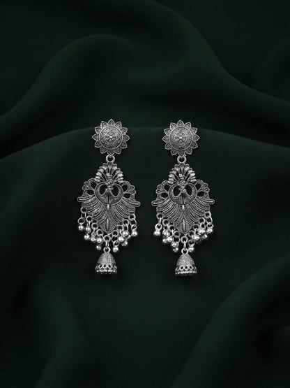 Silver Plated Oxidized Fancy Jhumka Earrings