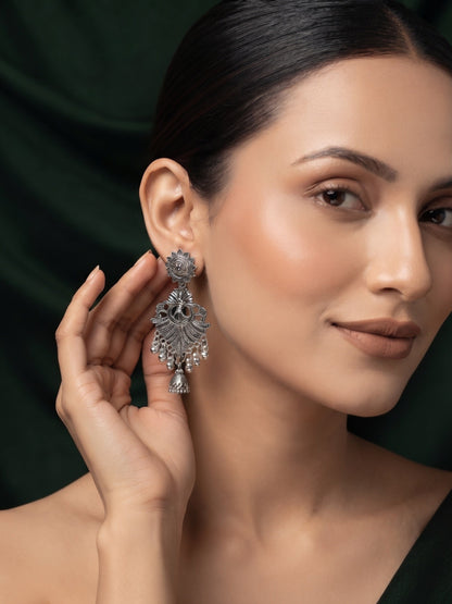 Silver Plated Oxidized Fancy Jhumka Earrings
