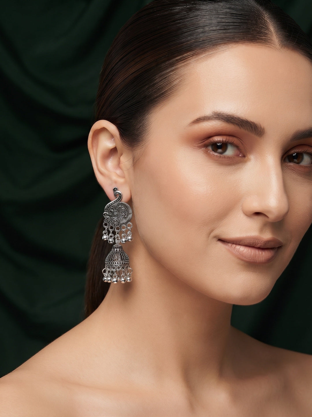 Silver Plated Oxidized Fancy Jhumka Earrings