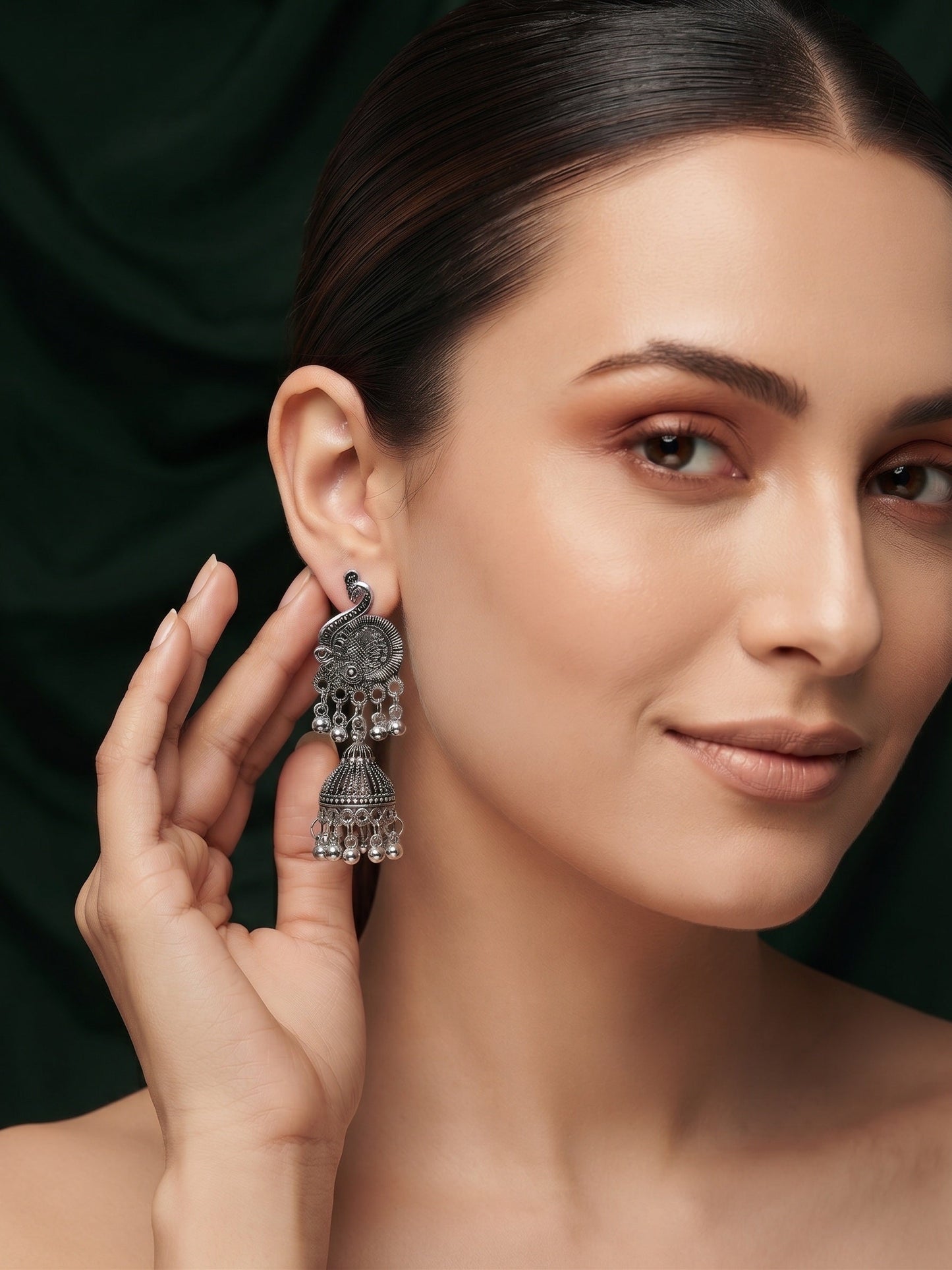 Silver Plated Oxidized Fancy Jhumka Earrings