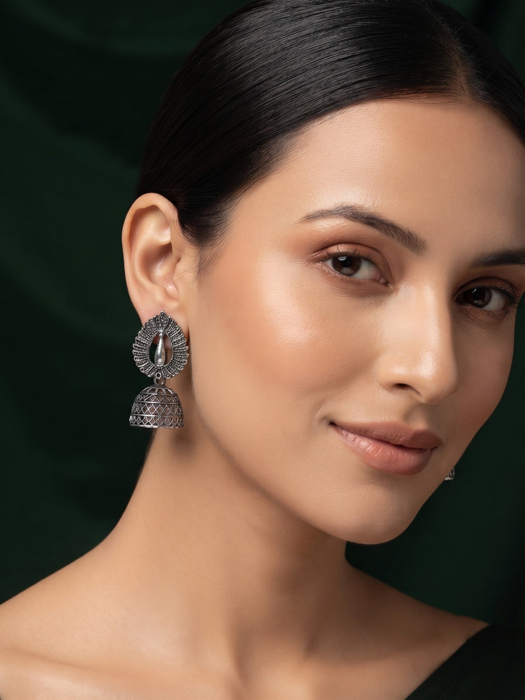Silver Plated Oxidized Fancy Jhumka Earrings