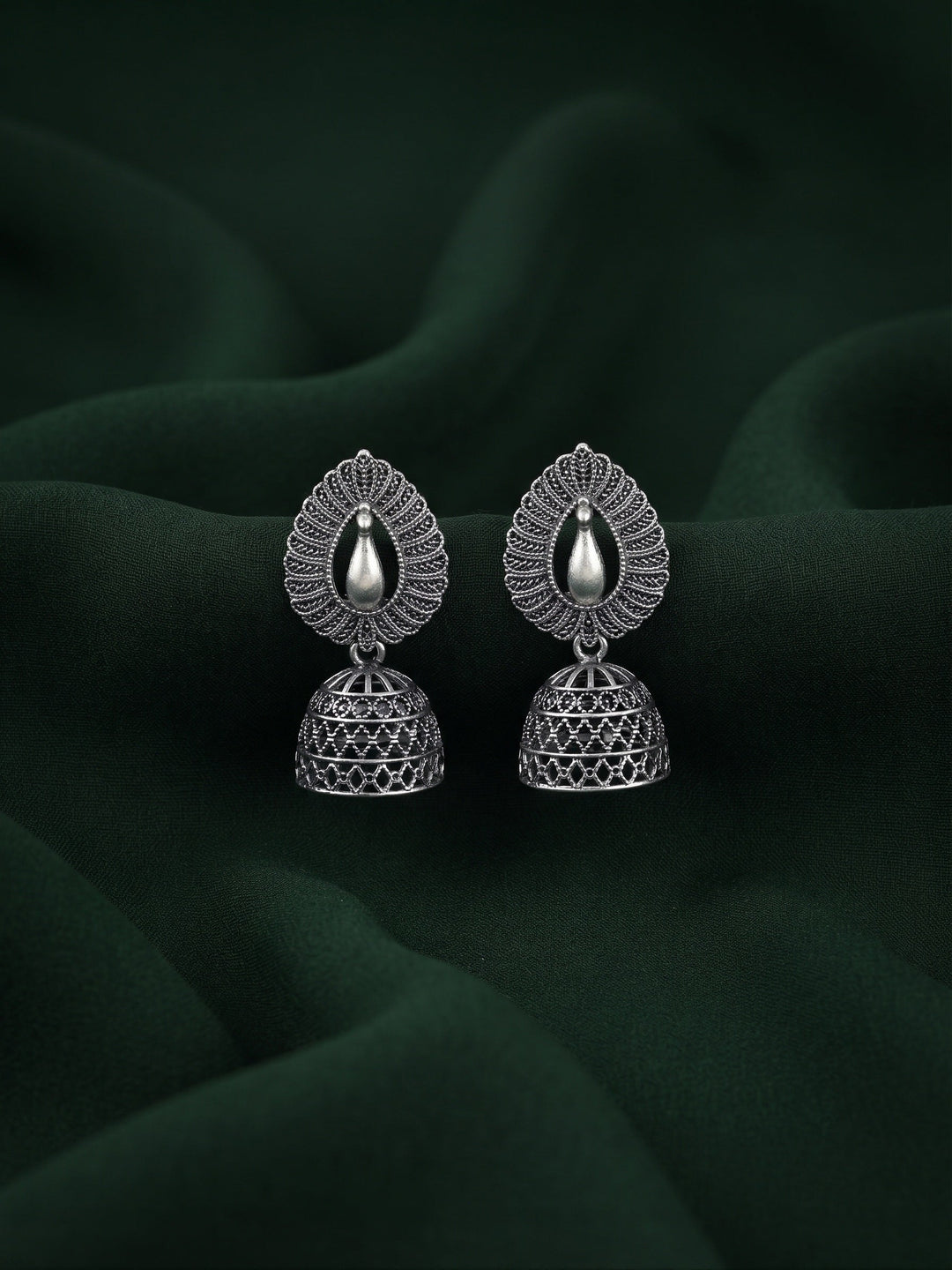 Silver Plated Oxidized Fancy Jhumka Earrings